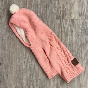 Pink Knit Hooded Dod Sweater with Pom Pom